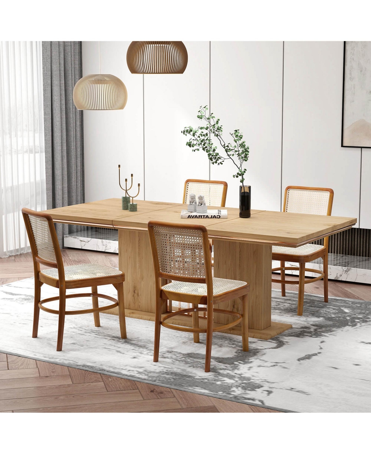 Costway Set of 2 Boho Dining Chairs with Teak Wood Structure & Footrests for Indoor Use