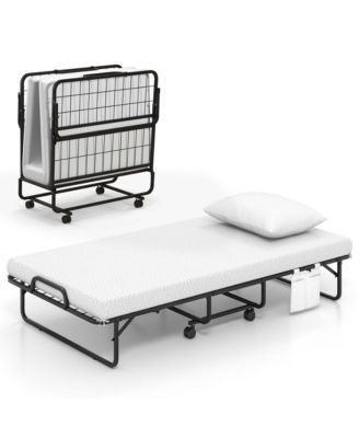  Folding Bed with Memory Foam Mattress & Pillow Dust Cover Metal Frame