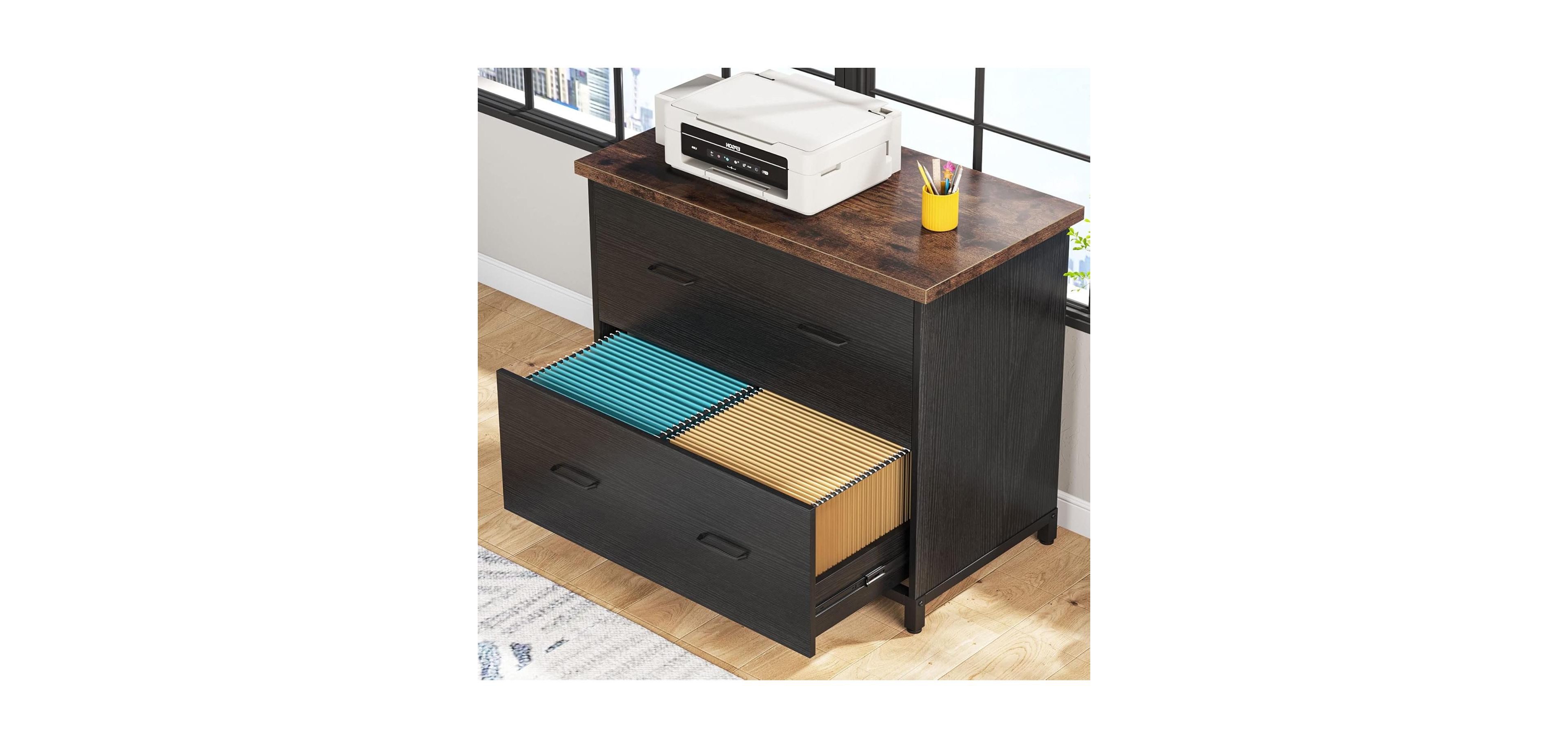 Tribesigns 2-Drawer File Cabinet, Letter Size (Black and Brown)