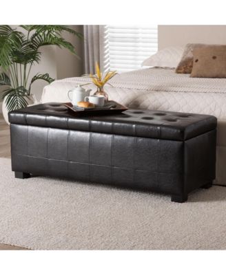 Dark Brown Full Leather Storage Bench Ottoman With Dimples
