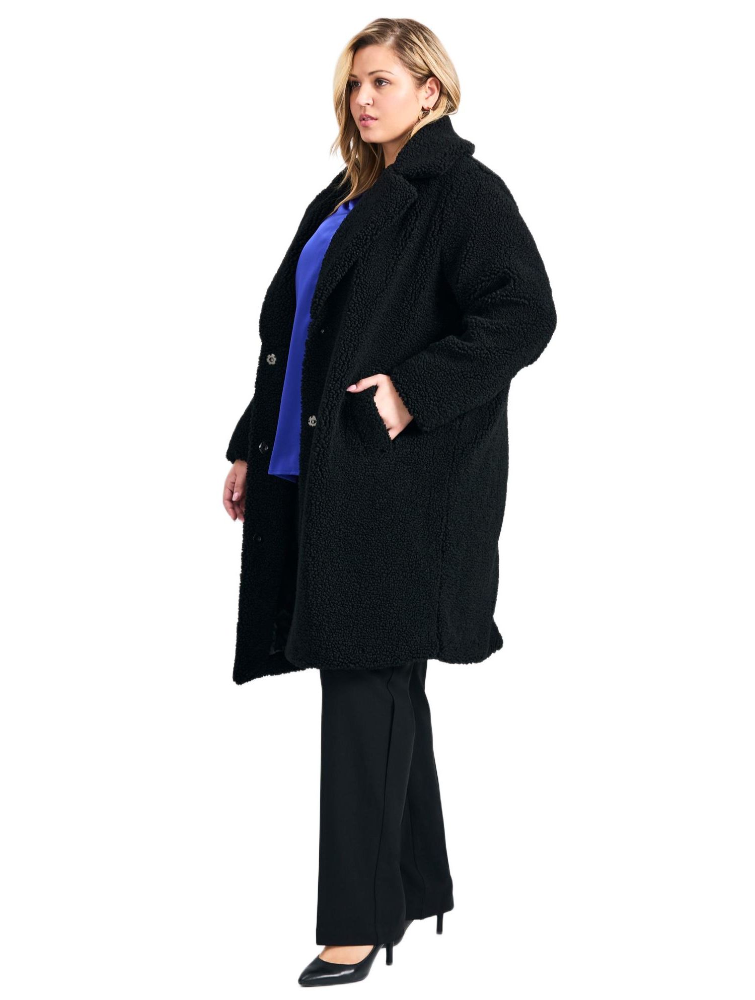 Women's Plus Size Teddy Longline Coat