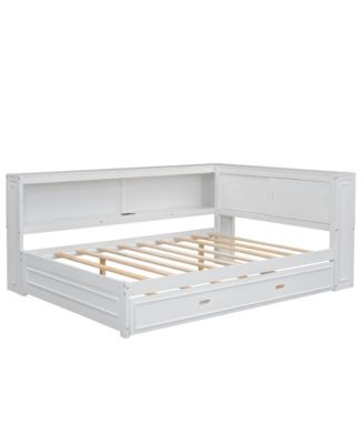 Full Size Wood Daybed with Storage Shelves, USB, LED, and Trundle