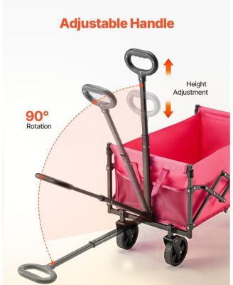 120L Pink & Black Folding Wagon with All-Terrain Wheels & Adjustable Handle