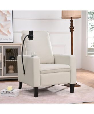 Modern Cozy Fabric Armchair with Adjustable Backrest and Storage