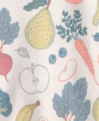 Baby Boys' or Baby Girls' Organic Cotton Veggie Fruit Print Round Neck Bodysuits, 3-Pack