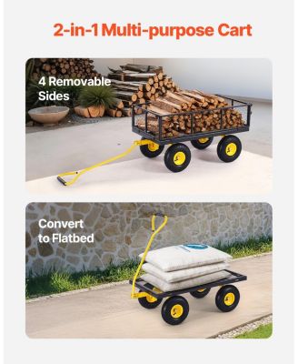 SUGFIT 900 lbs Steel Garden Cart with Convertible Mesh Sides