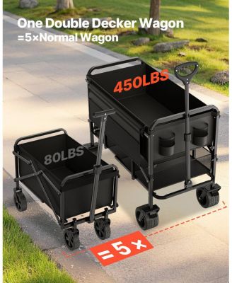 400L Double Decker Collapsible Wagon with Extended Handle & 450 lb Weight Capacity