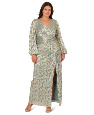 Plus Size Metallic Crinkle V-Neck Ball Gown