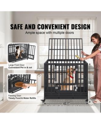 42" Heavy-Duty 3-Door Dog Crate with Wheels