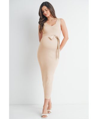 Maternity Ribbed Sleeveless Bodycon Dress with Waist Tie