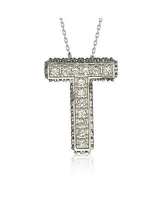 Suzy Levian Sterling Silver Sapphire 3-D Letter "T" Initial Pendant