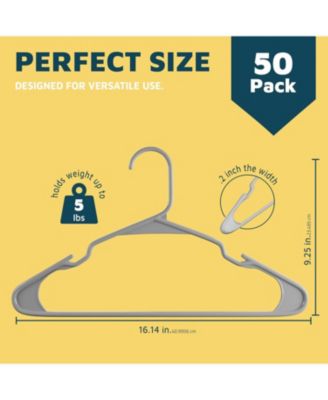 Heavy-Duty Plastic Hangers, Non-Slip Grooves, Space-Saving Design, 5 lb Capacity – Perfect for Clothes, Dresses & Coats, Pack of 50, Gray
