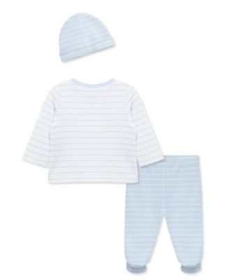 Baby Boys' Round Neck Cardigan, Footed Pants and Hat, 3-Piece Set