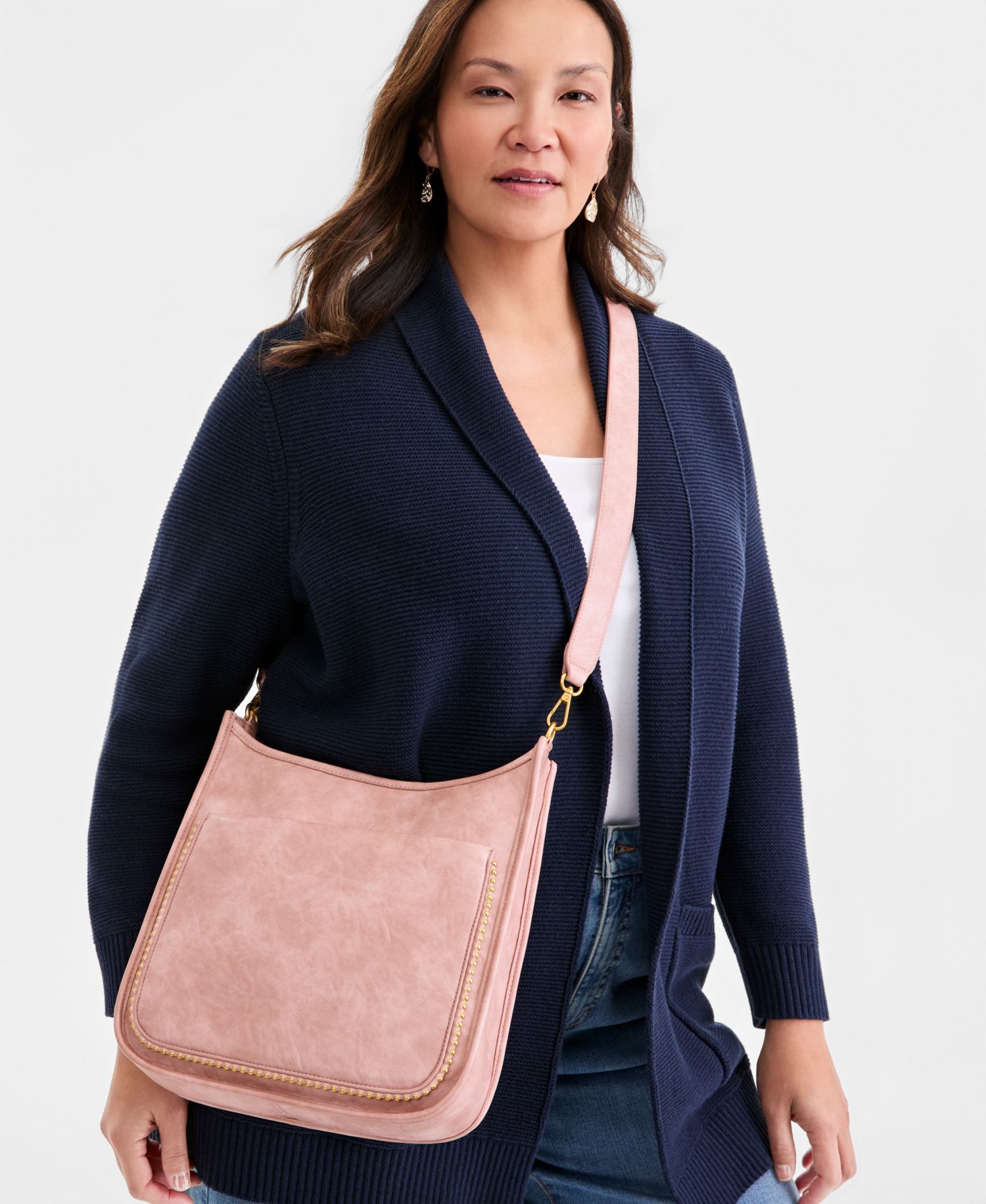 Whipstitch Stud Medium Crossbody Bag