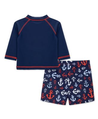 Baby Boys' Round Neck Rash Guard and Swim Trunks, 2-Piece Set