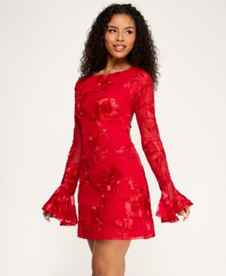 Juniors' Boat Neck Open Back Short Dress