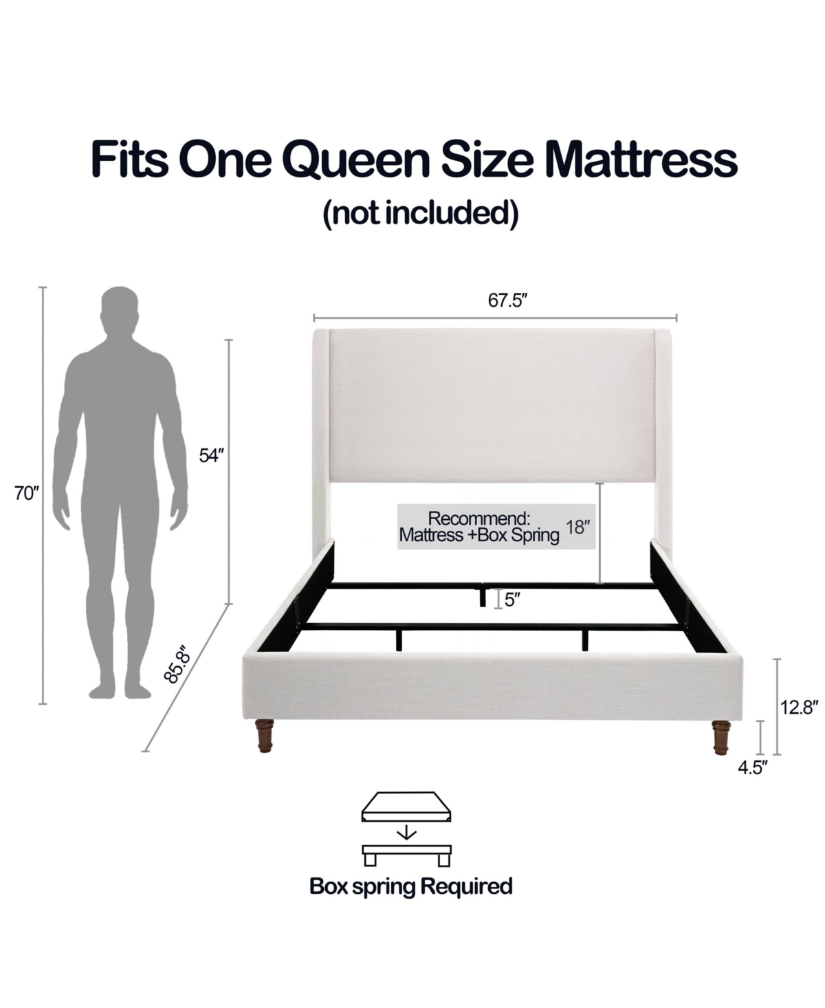 Lovmor Hayden Upholstered Wingback Bed Size Queen Without Wooden Slats Box Spring Request Textured Ivory Canvas Easy Assembly