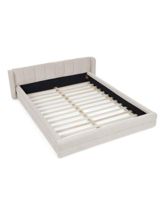 Queen Size Upholstered Bed Frame with Thick Fabric Chenille Fabric Grounded Queen Size Platform Bed with Headboard and Solid Frame-Beige