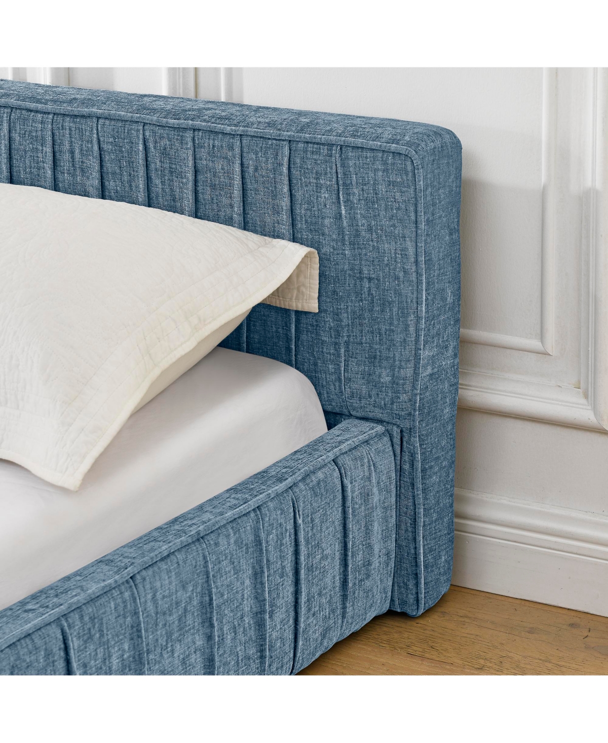 Lovmor Queen Size Upholstered Bed Frame with Chenille fabric Grounded Queen Size Platform Bed with Headboard and Solid Frame No Box Spring Needed-Blue