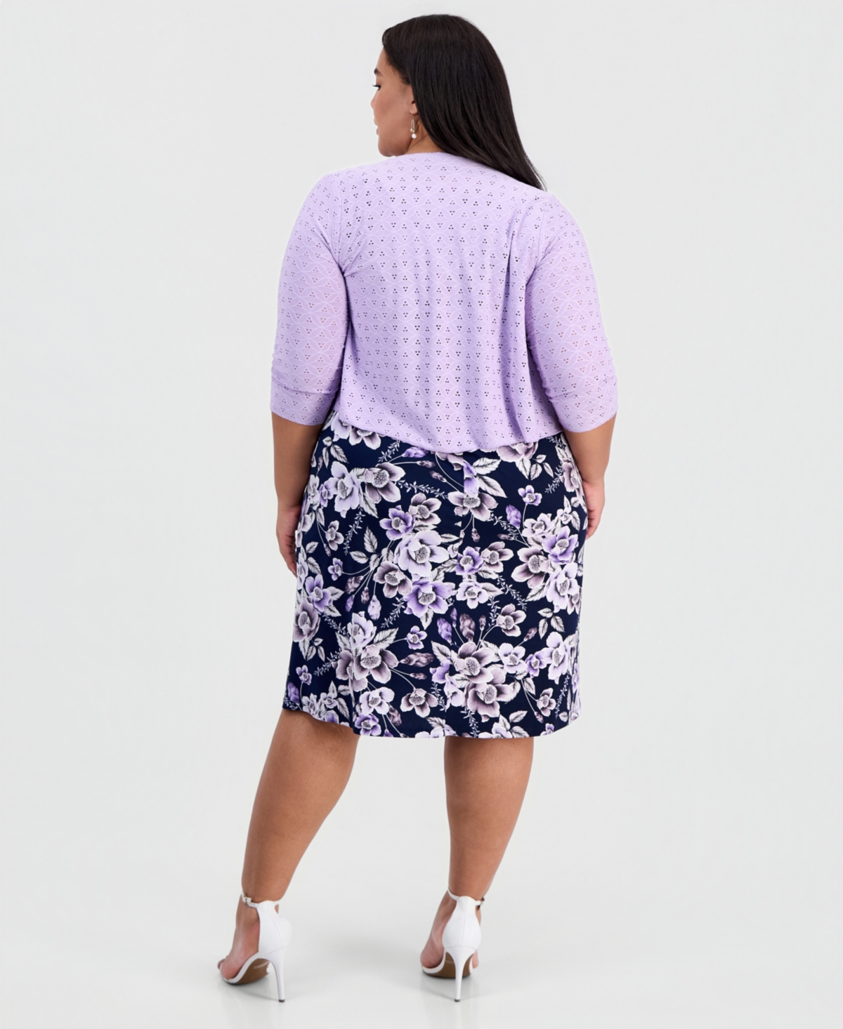 Connected Plus 2-Pc. Floral-Print Sleeveless Dress and 3/4-Sleeve Shrug
