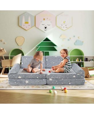 8 PCS Modular Kids Play Couch with Handles Machine Washable Covers for Building Fort