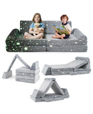 8 PCS Modular Kids Play Couch with Handles Machine Washable Covers for Building Fort