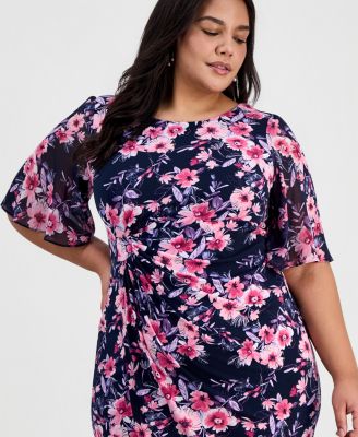Plus Size Printed Flutter-Sleeve Sheath Dress