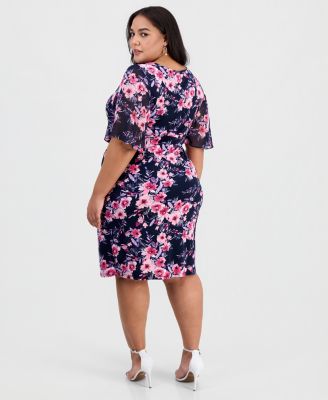 Plus Size Printed Flutter-Sleeve Sheath Dress