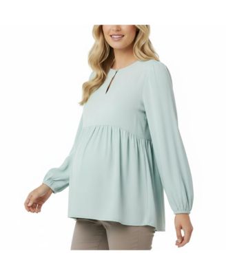 Maternity Motherhood Long Sleeve Empire Waist Keyhole Woven Blouse