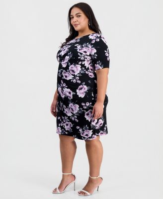 Plus Size Floral Twist-Front Elbow-Sleeve Dress