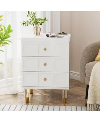 3-Drawer Nightstand, White and Gold Nightstand