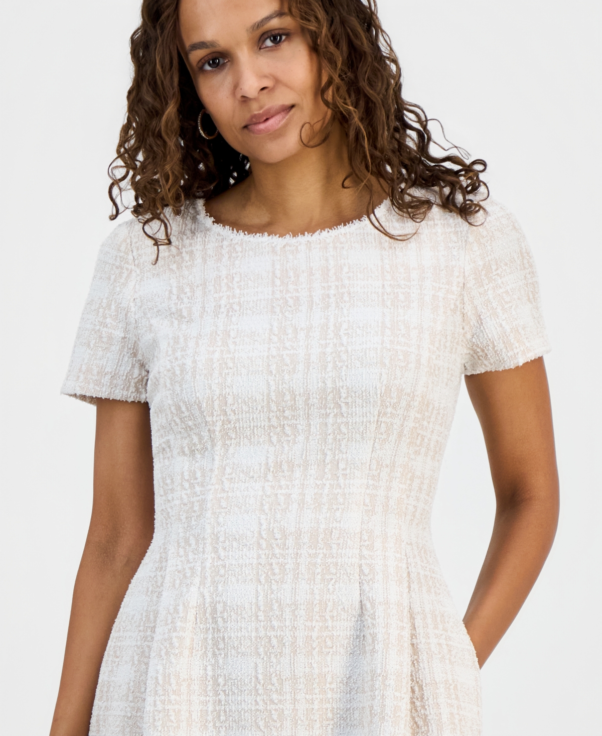 Connected Petite Ponte Front-Tuck Fit & Flare Dress