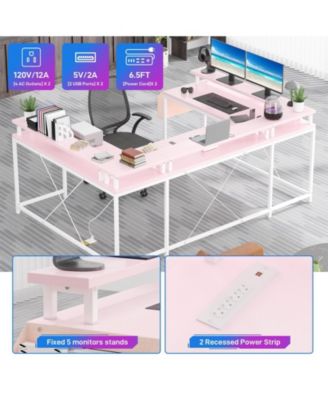 U Shaped Desk, 126 Inch Gaming Desk with Monitor Stand and LED Lights