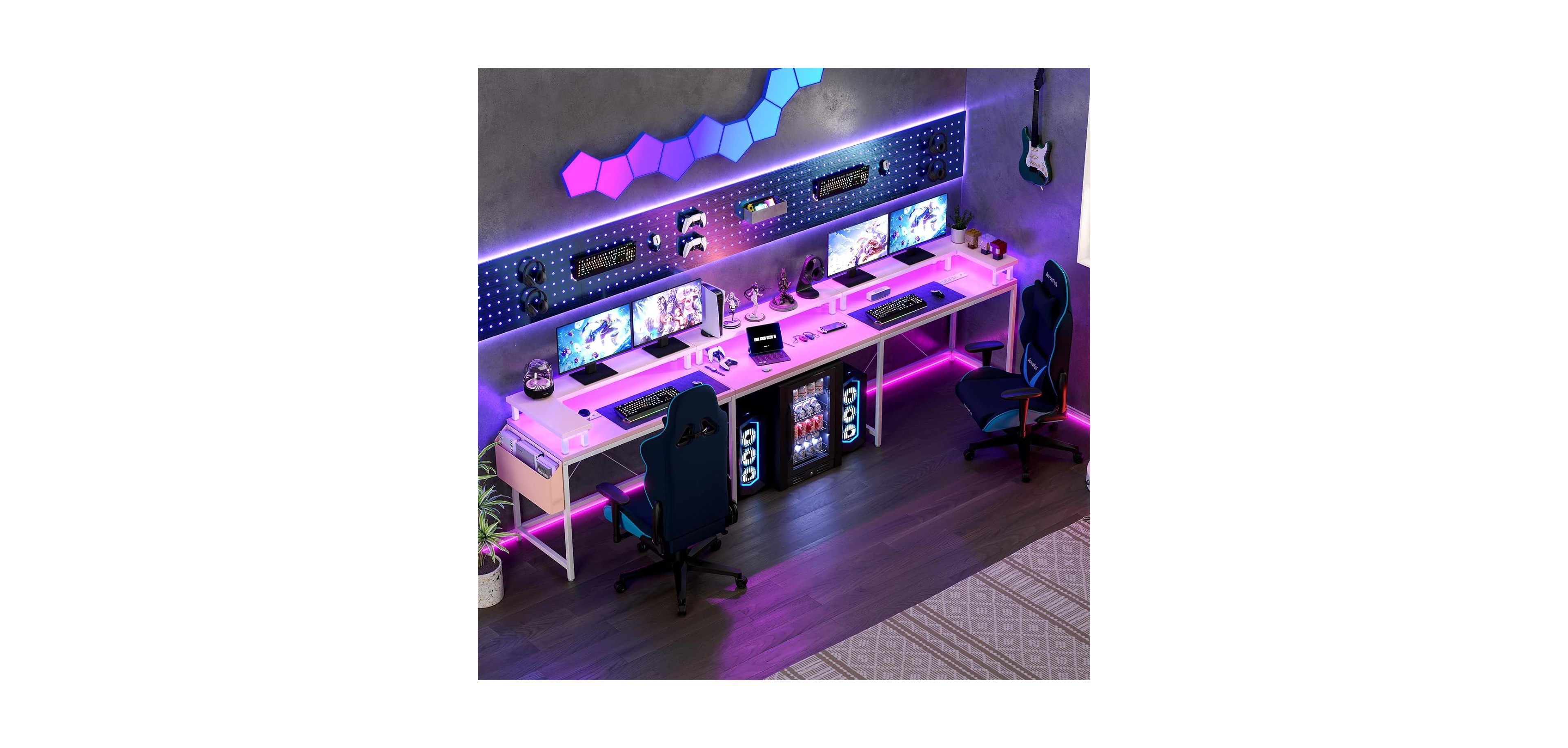 gaomon 78" U-Shaped Computer Desk with Power Outlets, Rgb Led and Storage, Reversible L-Shaped Gaming Desk