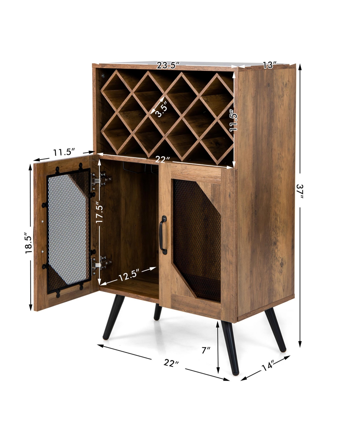 Costway 2-Door Kitchen Storage Bar Cabinet Buffet Sideboard w/ Wine Rack & Glass Holder