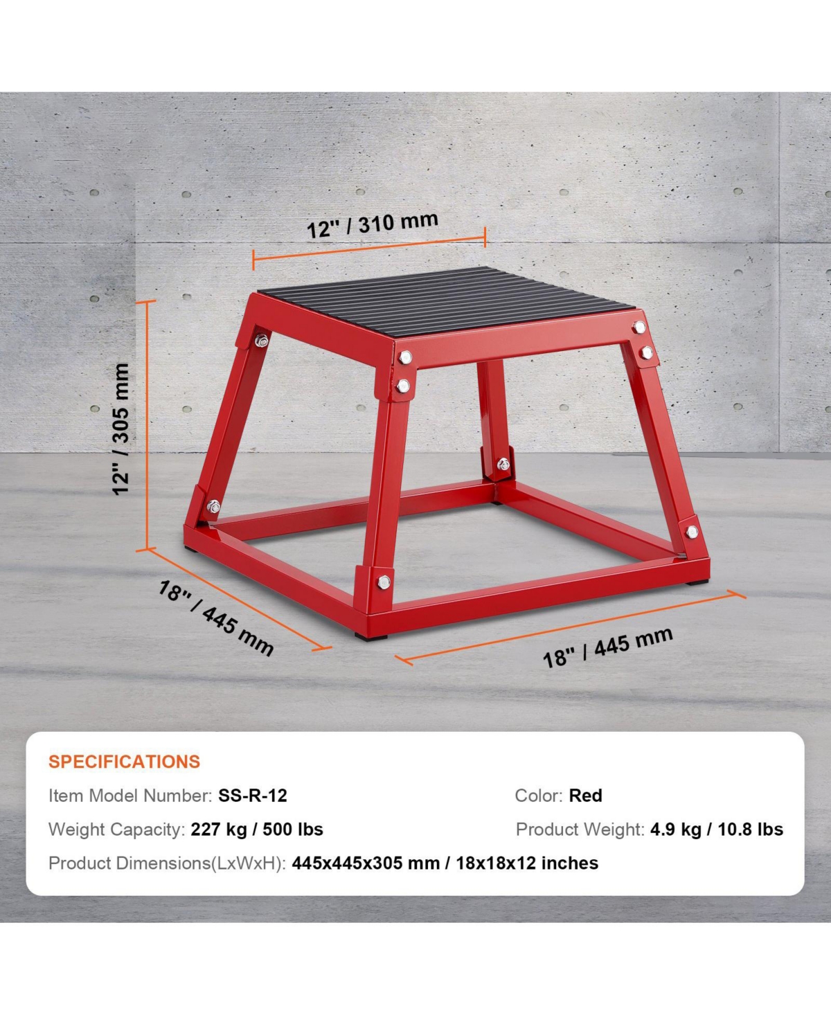 Sugift 12" Steel Plyo Jump Box Agility Training Platform Red