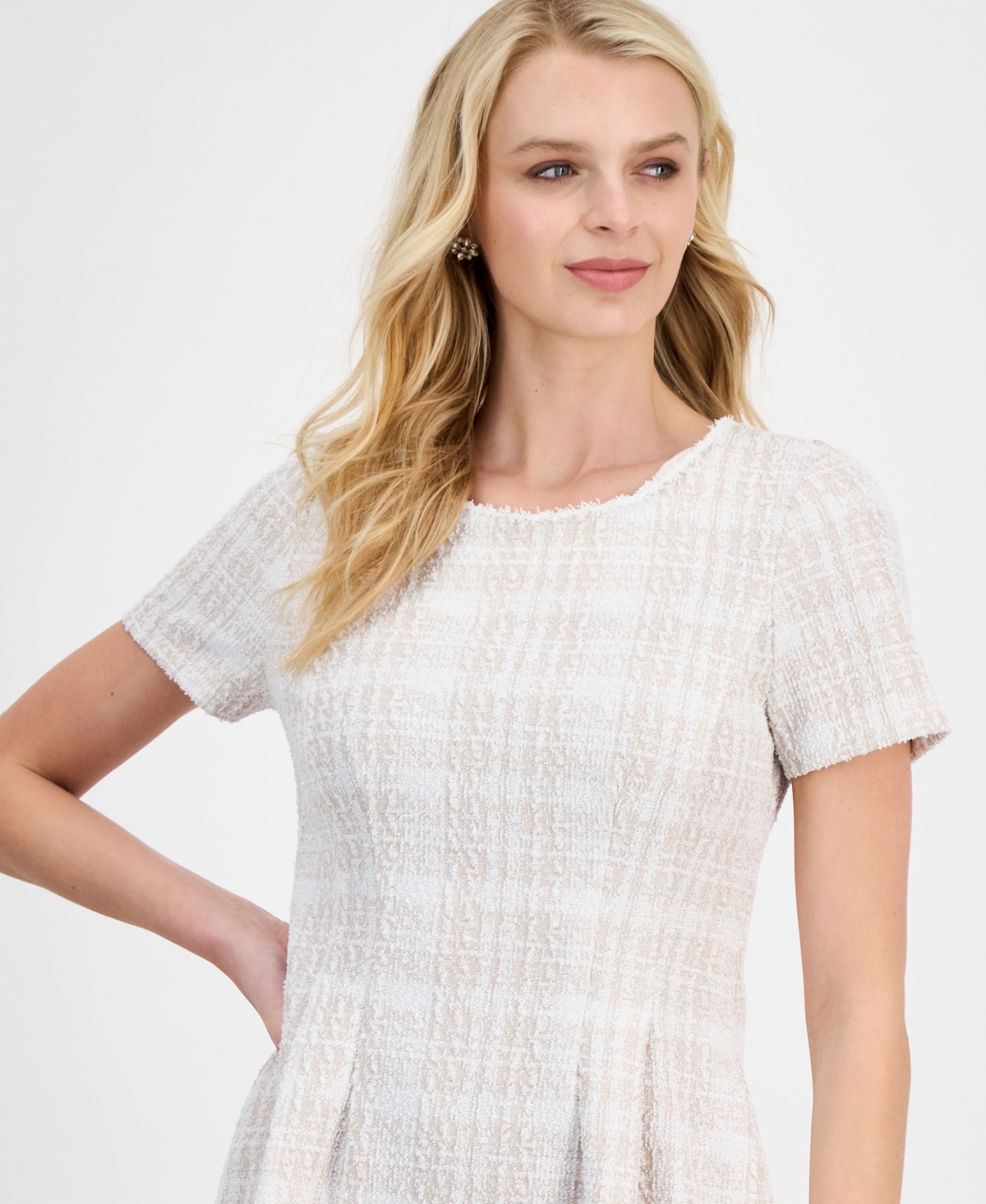 Connected Women's Ponte Front-Tuck Fit & Flare Dress