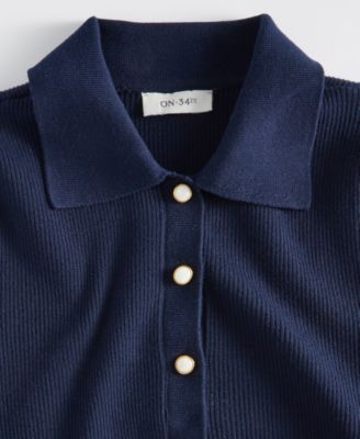 Women's Short-Sleeve Ruffle-Trim Collared Cardigan