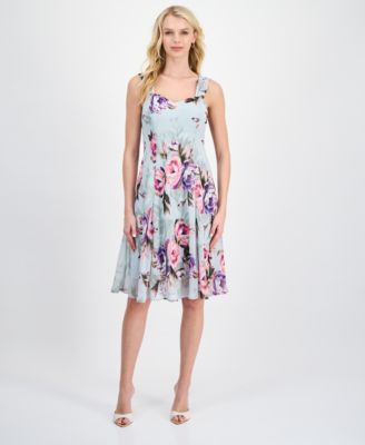 Women's 2-Pc. Floral Chiffon Sleeveless Dress and Ruffle-Front Jacket