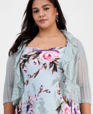 Plus Size 2-Pc. Floral Chiffon Sleeveless Dress and Ruffle-Front Jacket