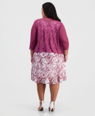 Plus Size 2-Pc. Floral Chiffon Sleeveless Dress and Ruffle-Front Jacket