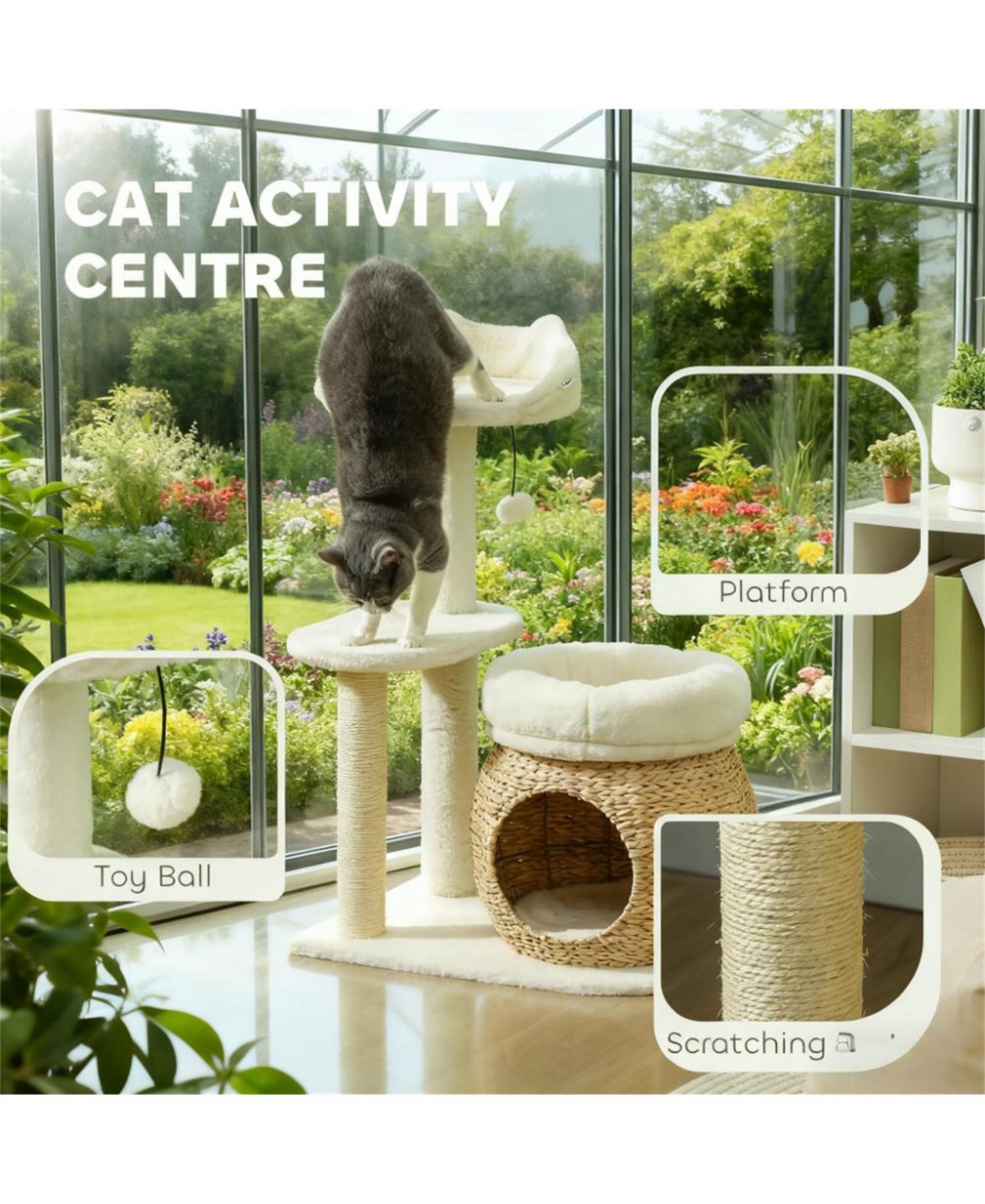Aostirmotor 31" Cat Tree Tower with Cozy Condo & Sisal Scratching Posts