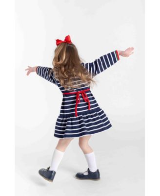 Baby Girls Stripe Knit Dress With Embroidered Holly