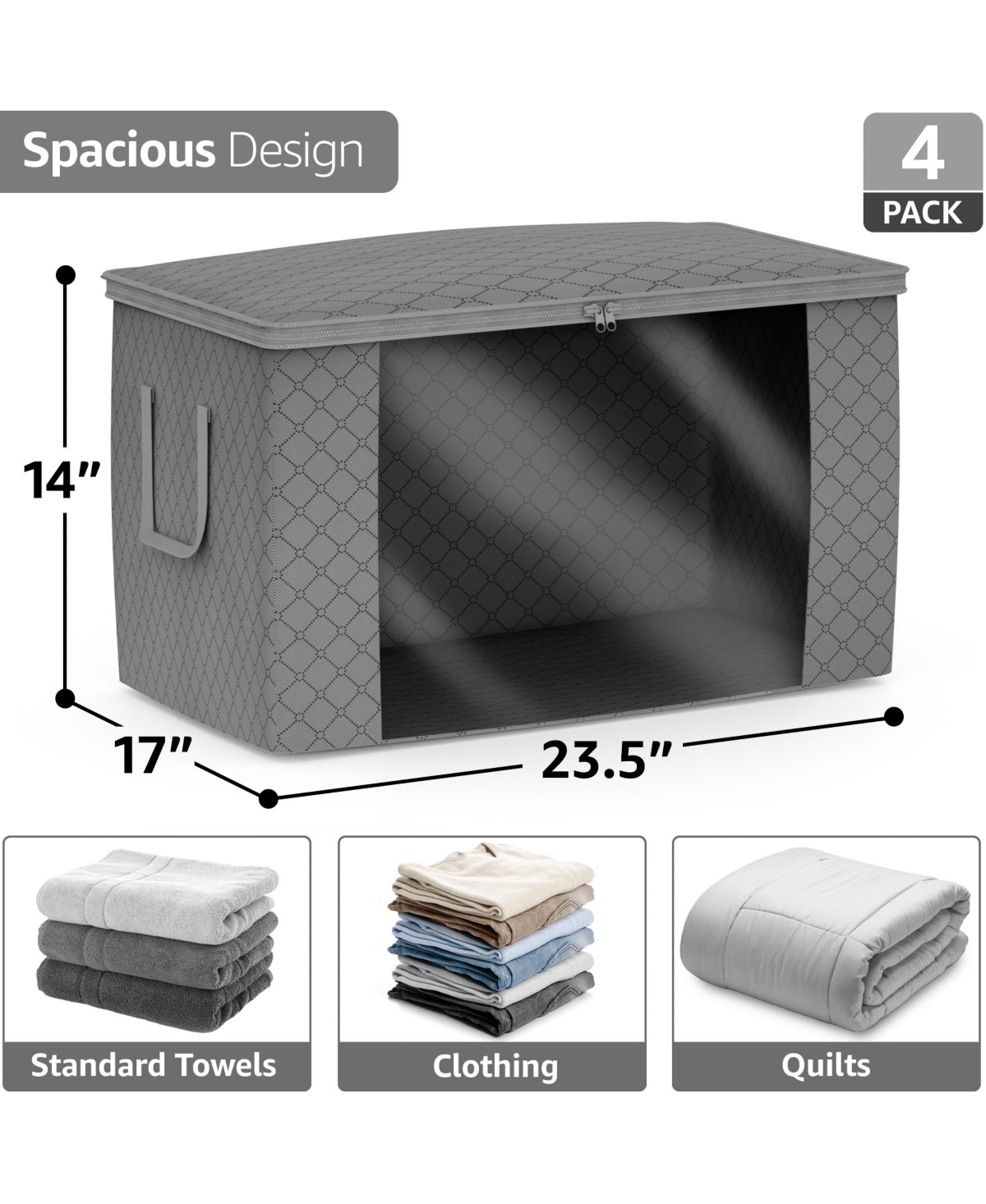 Sorbus Foldable Storage Bag Organizers, Large Clear Window & Carry Handles, Great for Clothes, Blankets and Closets