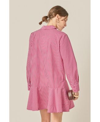 Women's Stripe Collar Flared Skirt Dress