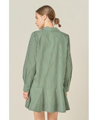 Women's Stripe Collar Flared Skirt Dress