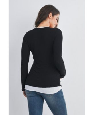 Maternity Ribbed Layer Contrast Long Sleeve Top