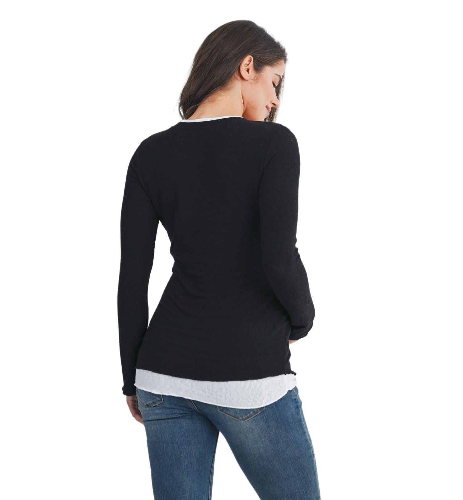Maternity Ribbed Layer Contrast Long Sleeve Top