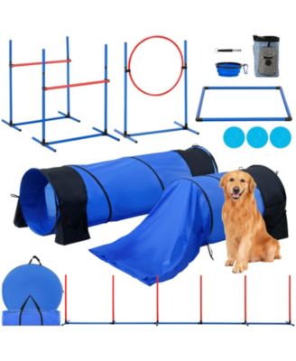 7-Piece Dog Agility Training Set with 2 Tunnels & Weave Poles