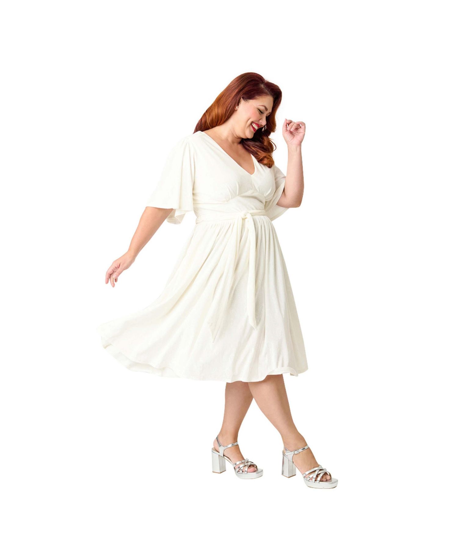 Plus Size 1940s Velvet Flutter Sleeve Swing Dress